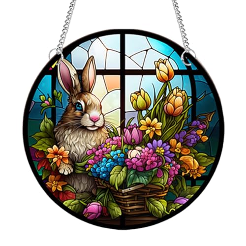 BIOSA Diamond Painting Ostern, 5D Ostern Hase Diamond Painting Set Acryl-Heimdekorations-Panel mit Kette und Haken, Hängender Ostern Strass Kristall Dekoration Handwerk Geschenk von BIOSA