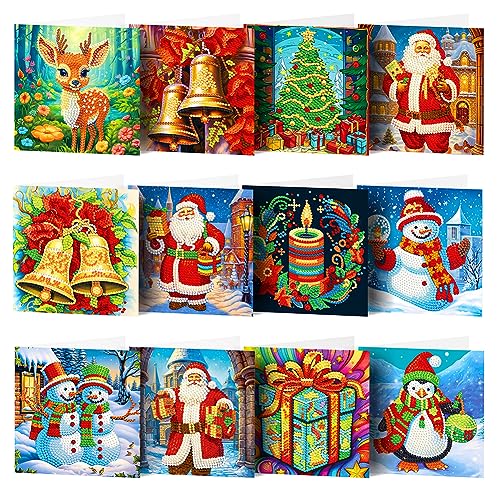 BIOSA Diamond Painting Weihnachtskarten, Weihnachten Diamond Painting Set Weihnachten Karten DIY Diamant Painting Malerei Geschenkkarte, 5D DIY Diamant weihnachtskarten von BIOSA