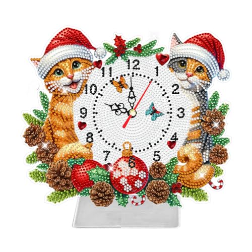 BIOSA Weihnachten 5D Diamond Painting Maluhr Desktop Set Acryl Sonderform DIY Diamantmalerei Uhr Schreibtisch Weihnachts Ornament Set, Erwachsene Diamant Malerei Bilder Set von BIOSA