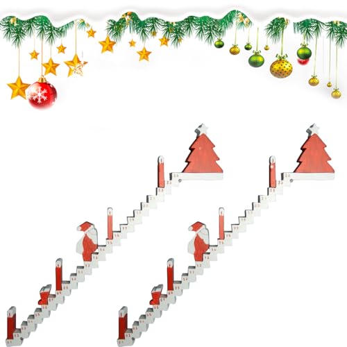 BIOSA Weihnachts Countdown Kalender 2024, 24 Tage Holz Treppen Weihnachts Adventskalender Mit Weihnachtsmann, Reisender Countdown bis Weihnachten Schreibtisch Deko von BIOSA