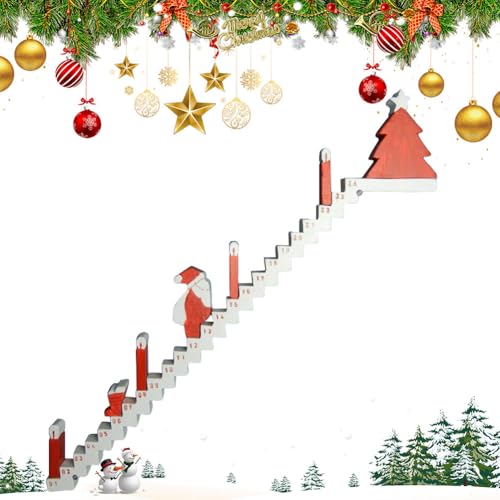 BIOSA Weihnachts Countdown Kalender 2024, 24 Tage Holz Treppen Weihnachts Adventskalender Mit Weihnachtsmann, Reisender Countdown bis Weihnachten Schreibtisch Deko von BIOSA