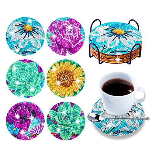 Diamant Malerei Untersetzer Mit Aufbewahrungsregal, DIY Süße Blume Diamond Painting Coasters, Diamant Painting Glasuntersetzer Kit for Getränke, Tassen, Vasen von BIOSA