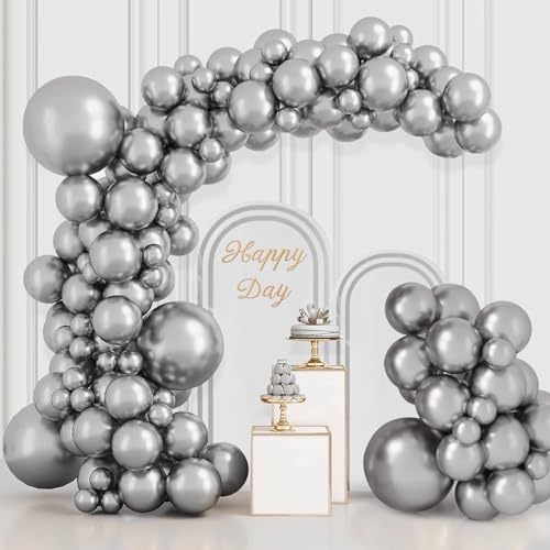 BIQIQI Luftballo Metallisches Silber, 113 Stück Silber-Metallic-Ballons Girlande von 18 12 10 5 Zoll Silbernen Luftballons für Ballongirlandenbögen als Partydekoration, Geburtstag Deko, Feier von BIQIQI