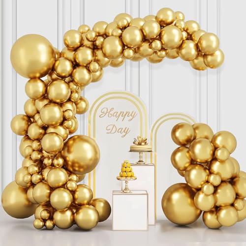 BIQIQI Luftballon Gold, 113 Stück Golden BallonGirlande von 18 12 10 5 Zoll Luftballons Metallische Gold, Golden Luftballons Hochzeit, Golden Partydeko, Gold Geburtstag Deko Babyparty Married Ballon von BIQIQI