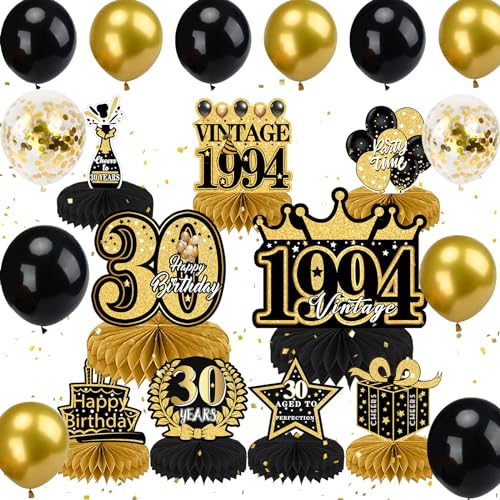 30 Geburtstag Deko, 30. Geburtstag Männer Frauen Dekorationen Luftballons Set mit Schwarze Goldene Bienenwabe Mittelstück Tischdeko Geburtstag, 30. Geburtstag Deko, Geburtstagsdeko 30 Jahre von BIQIQI