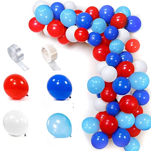 Luftballons Blau Weiss Rot Blau Hellblau Girlande Kit 100 Luftballons Bogen Set mit 16ft Luftballon Streifen Klebeband Kit 2 Stück Werkzeug für Geburtstag Superhelden Motto Party Decor Spielzeug von BIQIQI