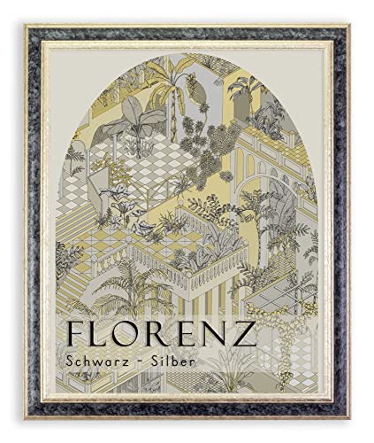 BIRAPA Florenz Holzbilderrahmen 50x60 cm Schwarz Silber - Bilderrahmen Vintage Holz mit Zierleiste innen und außen, Wechselrahmen, Hochwertiger Holzrahmen von BIRAPA