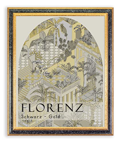 BIRAPA Florenz Holzbilderrahmen 70x100 cm Schwarz Gold - Bilderrahmen Vintage Holz mit Zierleiste innen und außen, Wechselrahmen, Hochwertiger Holzrahmen von BIRAPA