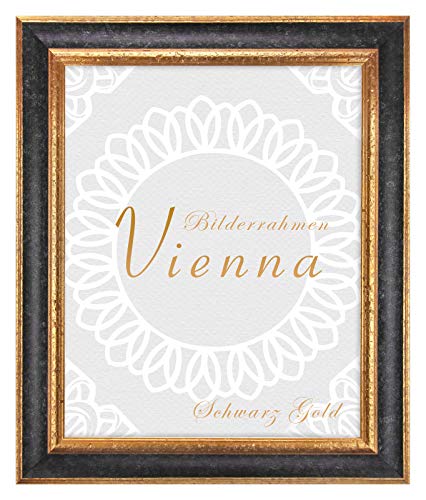 BIRAPA Bilderrahmen gold Vienna Rahmen 59,4x84 cm - Bilderrahmen vintage in Schwarz Gold, Bilderrahmen Holz mit Zierleiste innen und außen, Fotorahmen, Holzrahmen von BIRAPA