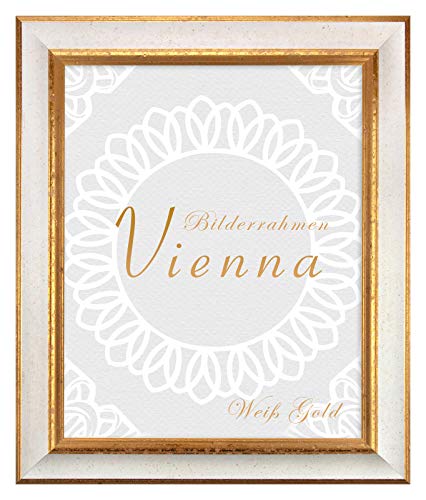 BIRAPA Bilderrahmen gold Vienna Rahmen 42x59,4 cm - Bilderrahmen vintage in Weiß Gold, Bilderrahmen Holz mit Zierleiste innen und außen, Fotorahmen, Holzrahmen von BIRAPA