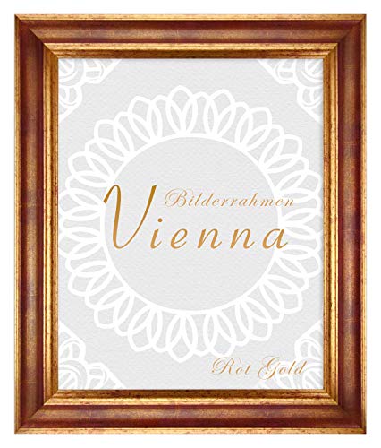 BIRAPA Bilderrahmen gold Vienna Rahmen 25x35 cm - Bilderrahmen vintage in Rot Gold, Bilderrahmen Holz mit Zierleiste innen und außen, Fotorahmen, Holzrahmen von BIRAPA