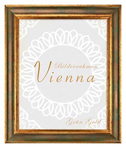 BIRAPA Bilderrahmen gold Vienna Rahmen 31x41 cm - Bilderrahmen vintage in Grün Gold, Bilderrahmen Holz mit Zierleiste innen und außen, Fotorahmen, Holzrahmen von BIRAPA