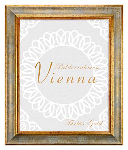 BIRAPA Bilderrahmen gold Vienna Rahmen 34x48 cm - Bilderrahmen vintage in Türkis Gold, Bilderrahmen Holz mit Zierleiste innen und außen, Fotorahmen, Holzrahmen von BIRAPA