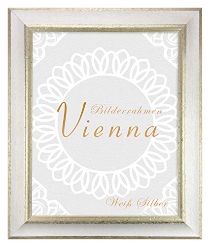 BIRAPA Bilderrahmen silber Vienna Rahmen 42x59,4 cm - Bilderrahmen vintage in Weiß Silber, Bilderrahmen Holz mit Zierleiste innen und außen, Fotorahmen, Holzrahmen von BIRAPA