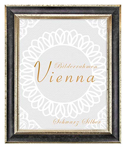 BIRAPA Bilderrahmen silber Vienna Rahmen 30x70 cm - Bilderrahmen vintage in Schwarz Silber, Bilderrahmen Holz mit Zierleiste innen und außen, Fotorahmen, Holzrahmen von BIRAPA