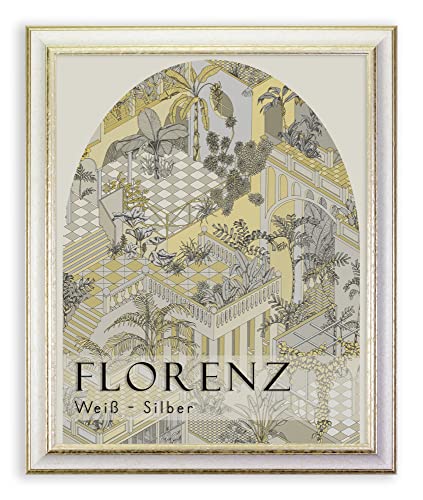 BIRAPA Florenz Holzbilderrahmen 45x60 cm Weiß Silber - Bilderrahmen Vintage Holz mit Zierleiste innen und außen, Wechselrahmen, Hochwertiger Holzrahmen von BIRAPA