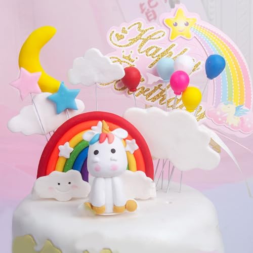 15 Stück tortendeko einhorn mädchen, Happy Birthday torten deko regenbogen Luftballon Sternen Cake Kuchen geburtstag Topper von BIRBANN