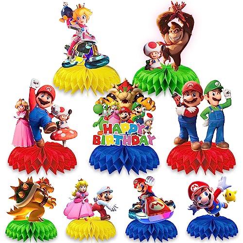 9 Stück Honeycomb Cartoon, Video Game Themed Birthday Table Decorations, Super Bros Honeycomb Centre Table Decorations Party Supplies. von BIRBANN