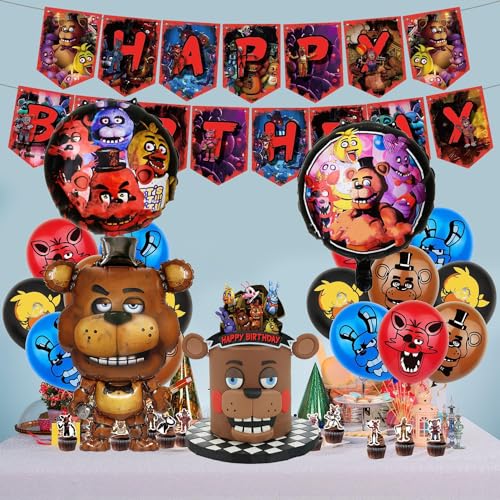 Five Nights at Freddy's Geburtstagsparty-Dekorationsset - enthält Geburtstagsbanner, Tortenaufleger, Deko-Luftballons, Kindergeburtstagspartybedarf mit englischem Titel von BIRBANN