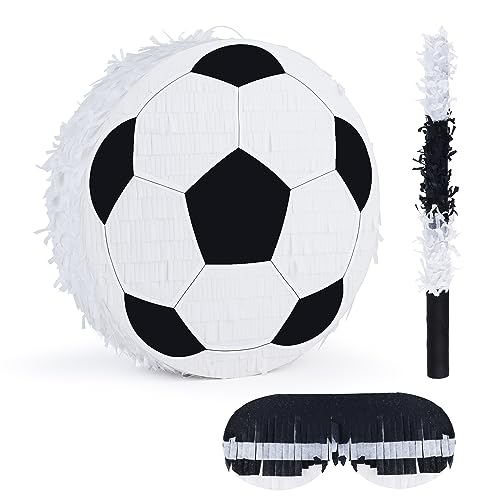 BIRCHIO Fußball Pinata Bundle mit einer Augenbinde und Fledermaus (32 x 32 x10cm), Zug Pinata für Jungen kindergeburtstag, perfekt für Geburtstagsparty, Zug Thema Party, Dekoration von BIRCHIO