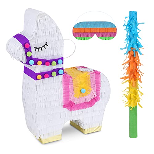 Birchio Lama-Pinatas-Set mit Augenbinde und Fledermaus (43,2 x 35,6 x 10,2 cm), perfekt für Kindergeburtstage, mexikanische Themenpartys, Dekorationen von BIRCHIO