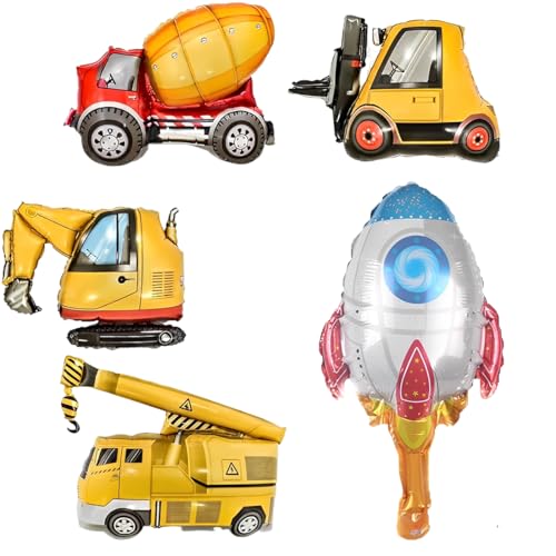 BIRLOZA 5 Stück Bagger Folienballon Bulldozer Ballon Gabelstapler Luftballons Traktor Riesenballon Konstruktion Helium Ballon für Jungen Baustelle Geburtstag Abschluss Deko von BIRLOZA