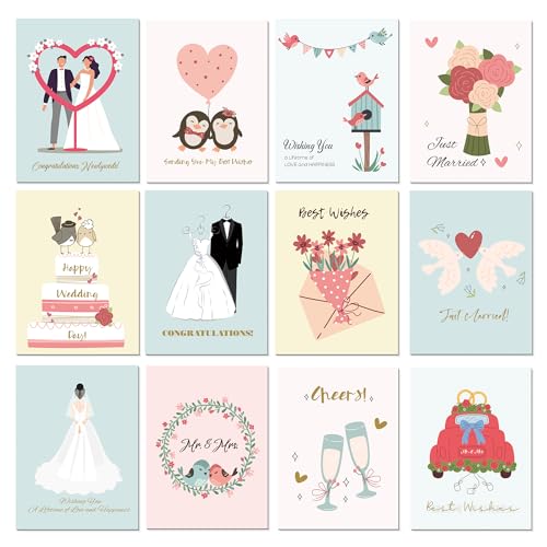 BIROYAL 12 Hochzeitskarten - Premium Glückwunschkarten zur Hochzeit mit Umschlag aus Kraftpapier - Just Married Hochzeits-Klappkarte - Hochzeits Geschenke, Flitterwochen Geschenk von BIROYAL