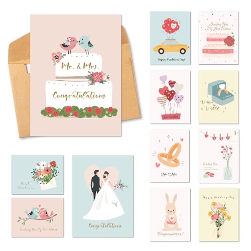 BIROYAL 12 Hochzeitskarten - Premium Glückwunschkarten zur Hochzeit mit Umschlag aus Kraftpapier - Just Married Hochzeits-Klappkarte - Hochzeits Geschenke, Flitterwochen Geschenk von BIROYAL