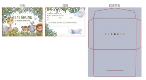 BIROYAL 13 Einladungskarten zum Kindergeburtstag mit gestalteten Umschläge (Tier) von BIROYAL