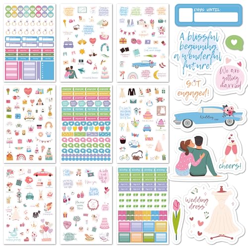 BIROYAL 9 Seiten Hochzeitsplaner Sticker Set (390+ Motive) - Aufkleber Hochzeit für Gästebuch oder Fotoalbum mit viel Liebe | Sticker Hochzeit für Scrapbook oder Bullet Journal, Brautpaar-Designs von BIROYAL