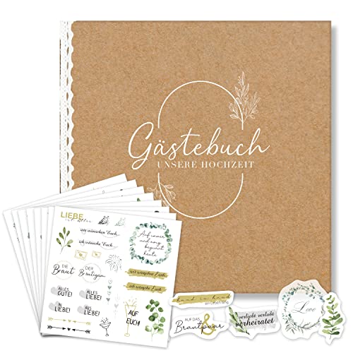 BIROYAL Bohemian Style Hochzeits-Gästebuch (Inklusive 8 Hochzeits-Sticker) - Gästebuch für Hochzeitsgäste mit Leder-Cover - 88 Innenseiten Gästebuch Hochzeit - Ein mit Liebe Gefülltes Gästebuch von BIROYAL