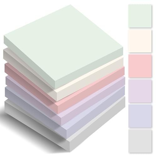 BIROYAL Haftnotizen Klebezettel, 6 Blöcke 70 Blatt Sticky Notes pastell, 70 mm x 70 mm Klebezettel bunt, Haftnotizen lustig, Notizzettel Klebend zum Markieren & Hervorheben von BIROYAL