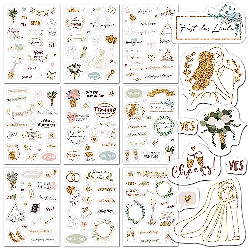 BIROYAL Transparente Sticker Hochzeit Gästebuch (180 Motive), 9 Seiten Sticker Liebe, Aufkleber hochzeit für Gästebuch Fotoalbum oder Scrapbook Wedding Deko, Sticker Fotoalbum Liebe, Sticker Herzen von BIROYAL