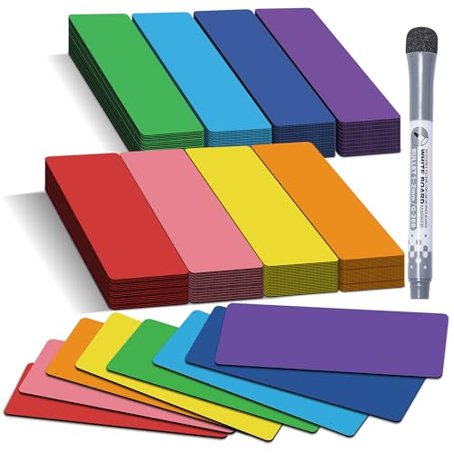 BIROYAL Magnetstreifen beschreibbar, 6X2cm 80 Stk. abwischbare Magnete, Selbstklebend Magnetschilder zum beschriften, Magnet-Etiketten inkl. 1 Marker für Whiteboards, Magnettafel 8 Farbe von BIROYAL