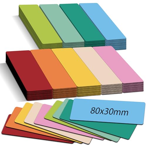 BIROYAL Magnetstreifen beschreibbar, 8X3cm 50 STK. abwischbare Magnete, Selbstklebend Magnetschilder zum beschriften, Magnet-Etiketten inkl. 1 Marker für Whiteboards, Magnettafel 9 Farbe von BIROYAL