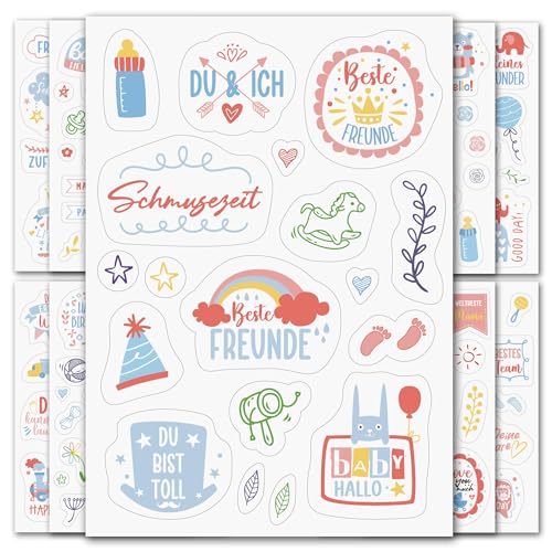 BIROYAL Sticker Baby Fotoalbum 9 Bögen mit über 160 Motiven für Babyalbum, Transparente Babysticker, Aufkleber für Fotoalbum, Babyparty Geschenk, Scrapbook Zubehör von BIROYAL