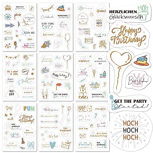 BIROYAL Sticker Geburtstag 9 Bögen | Aufkleber für Geburtstag Gästebuch Fotoalbum Geburtstagskarten&Geschenke | Sticker Geburtstag Deko voller Liebe für Erwachsene&Kinder | Pastell Farbe mit Glitzer von BIROYAL