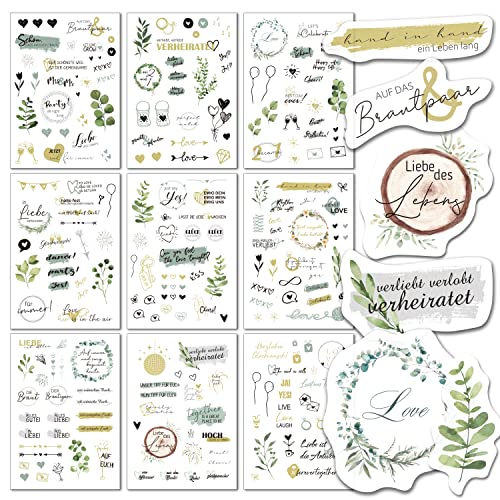 BIROYAL Hochzeit-Gästebuch-Aufkleber (180 Designs) – Hochzeitsaufkleber für Gästebuch oder Fotoalbum, Hochzeitsdekoration für Bullet Journal oder Gästebuch, 9 Seiten mit Herzen, Party, Pflanzen von BIROYAL