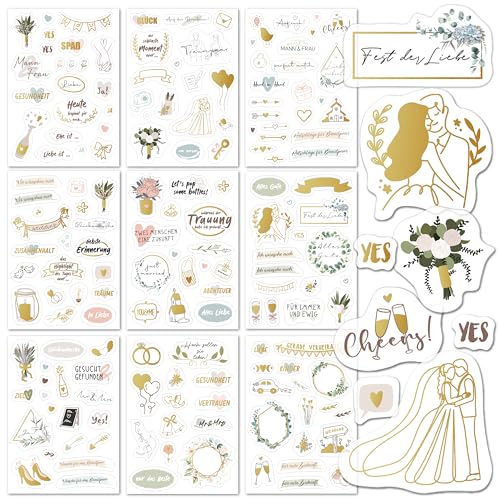 BIROYAL Sticker Hochzeit Gästebuch (164 Sticker) - Aufkleber Hochzeit für Gästebuch und Fotoalbum - Sticker Liebe - Hochzeitssticker Gästebuch Sticker Herzen Party 9 Seiten-Sticker von BIROYAL