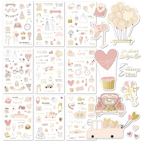 BIROYAL Sticker Hochzeit Gästebuch (350 Sticker) - Aufkleber Hochzeit für Gästebuch und Fotoalbum - Sticker Liebe - Hochzeitssticker Gästebuch Sticker Herzen Party 9 Seiten-Sticker von BIROYAL