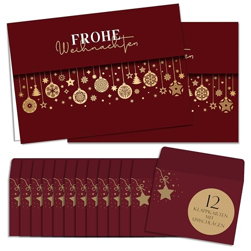 BIROYAL Weihnachtskarten mit Umschlag Set (12 Stück) | Weihnachtssterne Klappkarten | Weihnachtskarte Weihnachtspostkarten Christmas Postkarte mit Umschlägen für deine Weihnachtsgrüße, Schneeflocke von BIROYAL