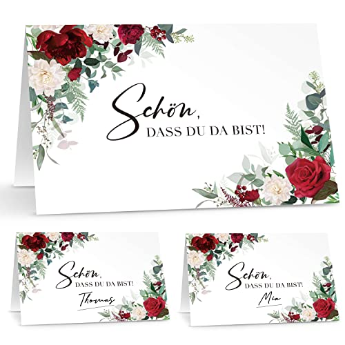 Biroyal 60 Tischkarten Hochzeit, Namensschilder Hochzeit, Sitzplatzkarten Blanko, Platzkarten zum Beschriften, Tischkarten Geburtstag, Namenskarten Hochzeit | Roses Rot von BIROYAL