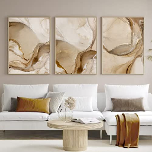 Abstrakt Beige Braun Poster Kunstdruckt Gold Marmor Leinwand Bild Moderne Wand Bilder Bilder Wohnzimmer Inneneinrichtung Dekoration 50x70cmx3 Ungerahmt von BISLE