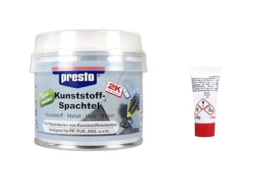 2K Kunststoffspachtel Schwarz, Polyesterspachtel 250g, 2 Komponenten Füller, Reparatur von Kratzern und Beschädigungen für Kunststoff und Karosserie von BISOMO