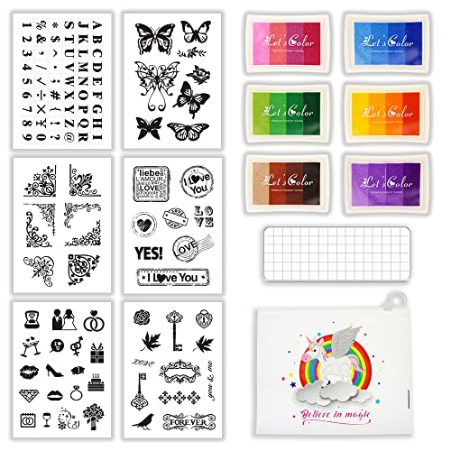 BITEYI Silikonstempel Set,6 blätter Klarer Silikonstempel,6 Stempelkissen,1 Acryl Stempelblock,1 Aufbewahrungstasche,für Kartenherstellung,DIY Scrapbooking und Album Dekor (CSS4) von BITEYI