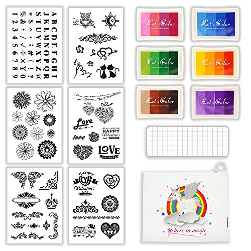 BITEYI Silikonstempel Set,6 blätter Klarer Silikonstempel,6 Stempelkissen,1 Acryl Stempelblock,1 Aufbewahrungstasche,für Kartenherstellung,DIY Scrapbooking und Album Dekor (CSS5) von BITEYI