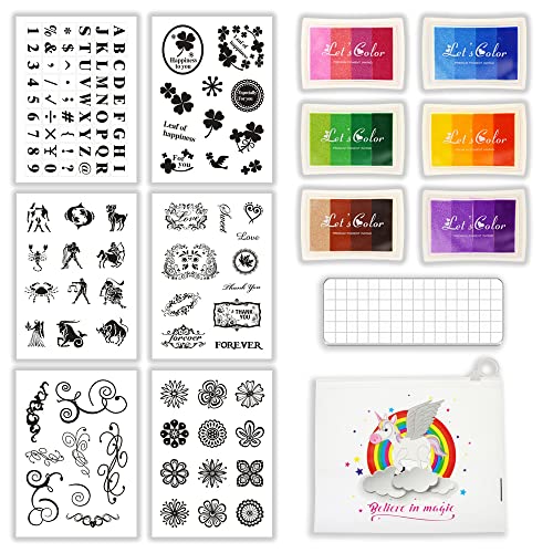 BITEYI Silikonstempel Set,6 blätter Klarer Silikonstempel,6 Stempelkissen,1 Acryl Stempelblock,1 Aufbewahrungstasche,für Kartenherstellung,DIY Scrapbooking und Album Dekor (CSS6) von BITEYI