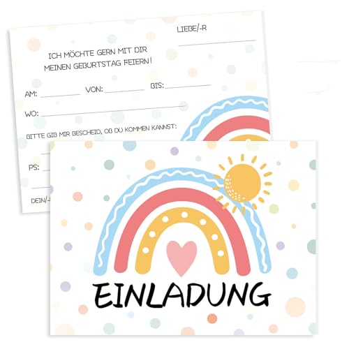 BITHAI 12 Einladungskarten Kindergeburtstag Mädchen, Einladungskarten Regenbogen Geburtstag mit Briefumschläge, Einladung Kindergeburtstag, Geburtstagseinladungen (3) von BITHAI