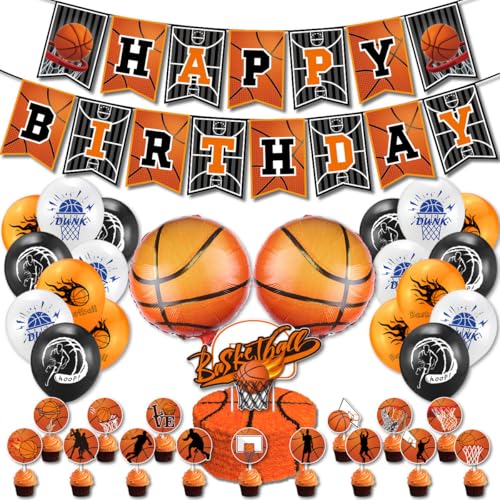 Basketball-Geburtstagsparty-Dekoration für Jungen,Happy Birthday Wimpelkette Banner Basketball-Girlande, Basketball-Luftballons und Kuchendekorationen für Kinder, Männer, Erwachsene,Sport-Mottoparty von BITHAI