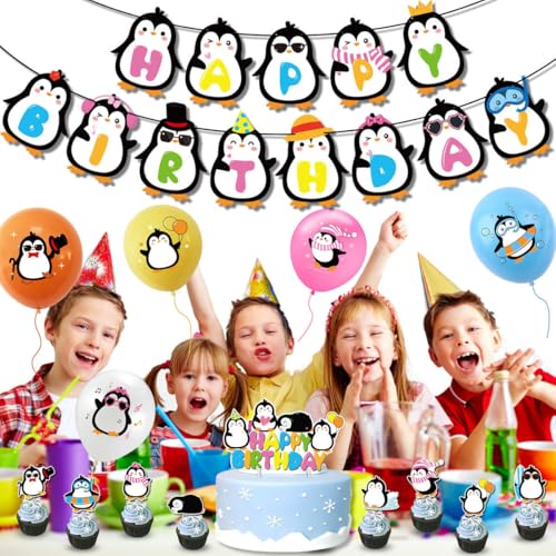 Geburtstagsballons Pinguin Tier Luftballons Runde Latexballon XXL Pinguin Folienballons Happy Birthday Girlande Pinguin Kuchen Topper Geburtstag Deko für Kinder von BITHAI